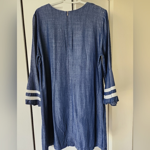 Blue Chambray Dress with Bell Sleeves - Picture 6 of 11